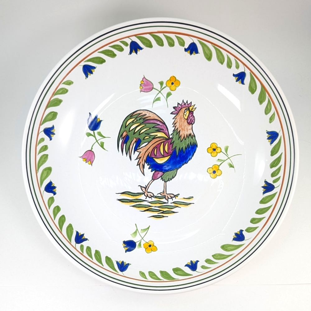 Williams Sonoma Large Hand Painted 13" Rooster Serving Bowl Made In‎ Portugal